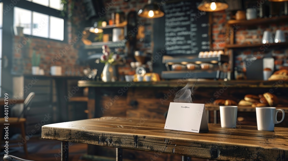 Inviting Atmosphere Cozy Indie Coffee Shop with Rustic Charm Steaming Mugs and Blank Business Cards on Wooden Tables Perfect for Small Business or Lifestyle Blogs Inviting Atmosphere Cozy Indie Coffee Shop with Rustic Charm Steaming Mugs and Blank Business Cards on Wooden Tables Perfect for Small Business or Lifestyle Blogs