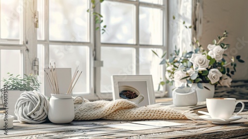 Cozy Crafts Business Cards in a Knitting Haven Yarn Needles and Tea