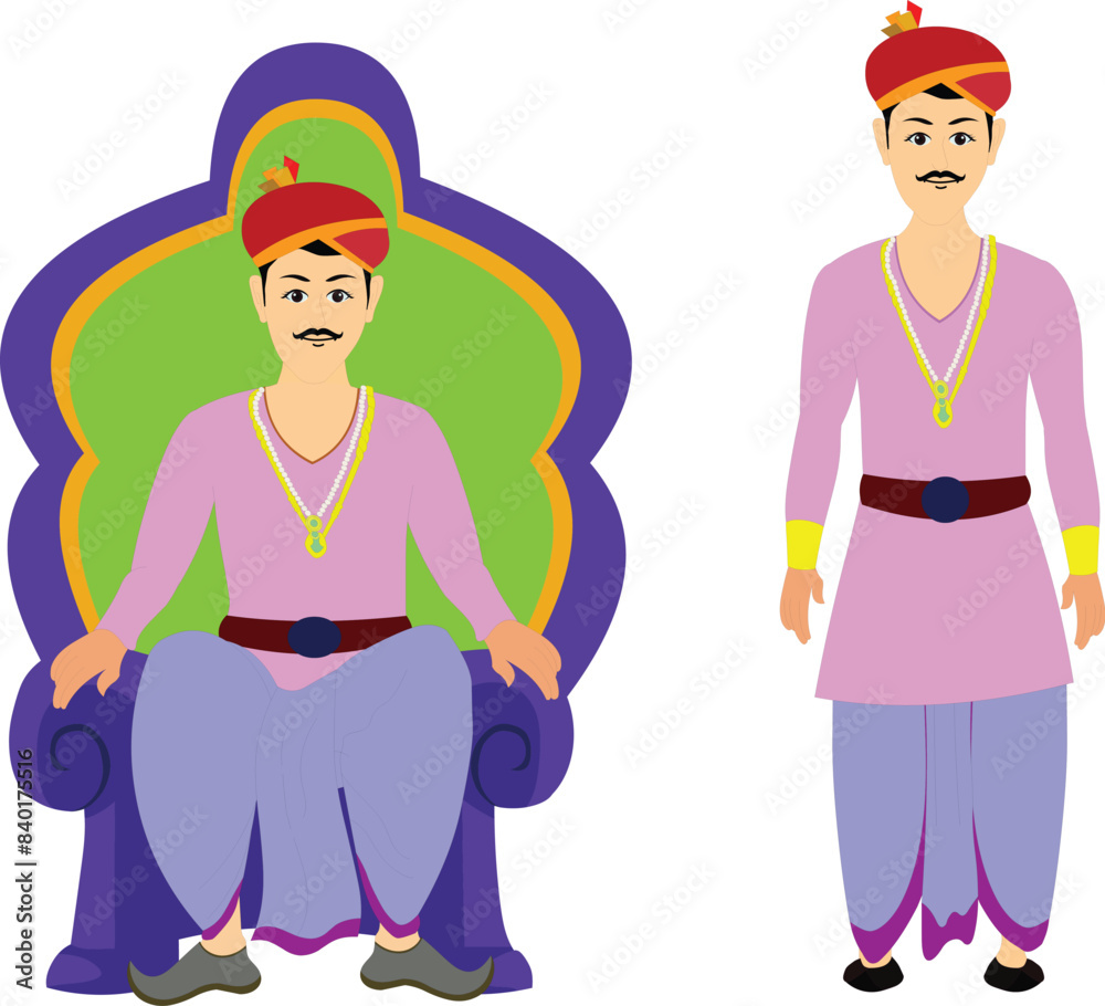 Indian King character model sheet for cartoon animation. Indian emperor ...