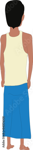 Indian Village man cartoon character. Village guy standing back view isolated vector character design