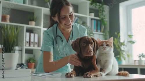 The veterinarian with pets photo