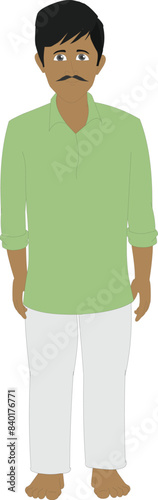 Indian Man character for cartoon animation. Indian village poor man character front view