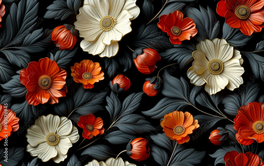 Generative ai illustration of a wallpaper seamless pattern with flowers design