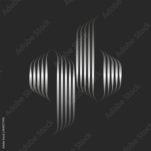 Monogram initials QB or BQ letters logo design, 3d effect silver gradient parallel lines art, two letters Q and B calligraphy logotype, jewelry store elegant emblem, metallic striped creative mark.