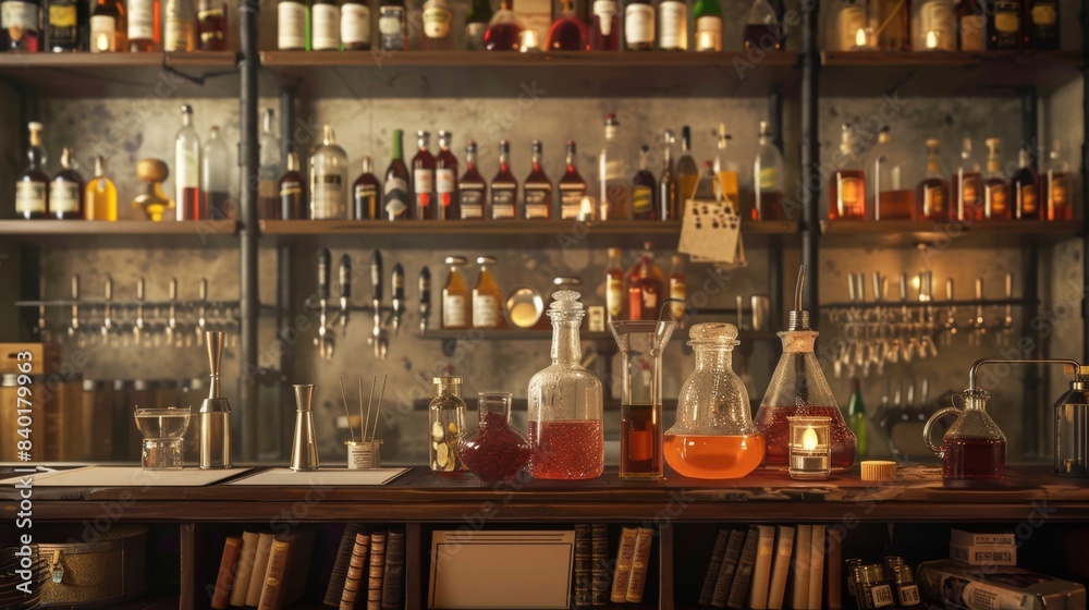 Mixology Mastery A Stylish Craft Cocktail Lab with Business Cards Experimental Ingredients and Bar Setup Professional Bartending and Mixology Training Concept Mixology Mastery A Stylish Craft Cocktail Lab with Business Cards Experimental Ingredients and Bar Setup Professional Bartending and Mixology Training Concept