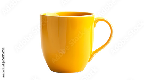 Empty yellow mug isolated on transparent background