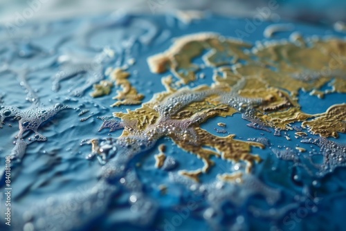 Close-up Europe map on blue surface