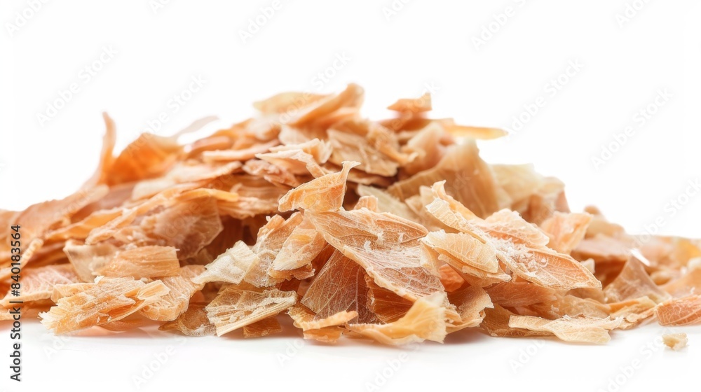 dried bonito flakes isolated on white background. spice ingredients concept for designer dried bonito flakes isolated on white background. spice ingredients concept for designer