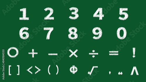 黒板　チョーク文字 数字と記号