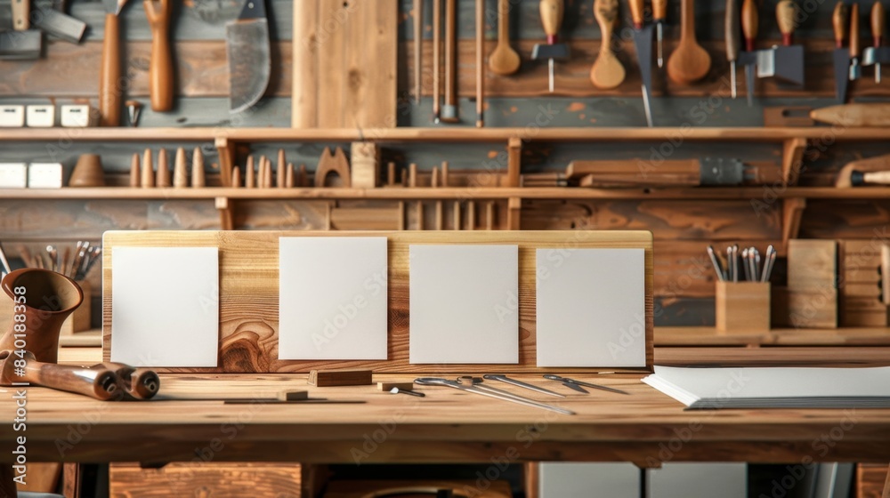 Artisanal Woodworking Handcrafted Furniture Workshop with Business Cards Chisel Set and Raw Wood Planks Creative Craftsmanship and Design Inspiration Artisanal Woodworking Handcrafted Furniture Workshop with Business Cards Chisel Set and Raw Wood Planks Creative Craftsmanship and Design Inspiration