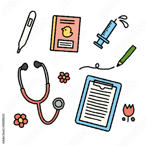 小児科に関わるシンプルな手書きイラストアイコン