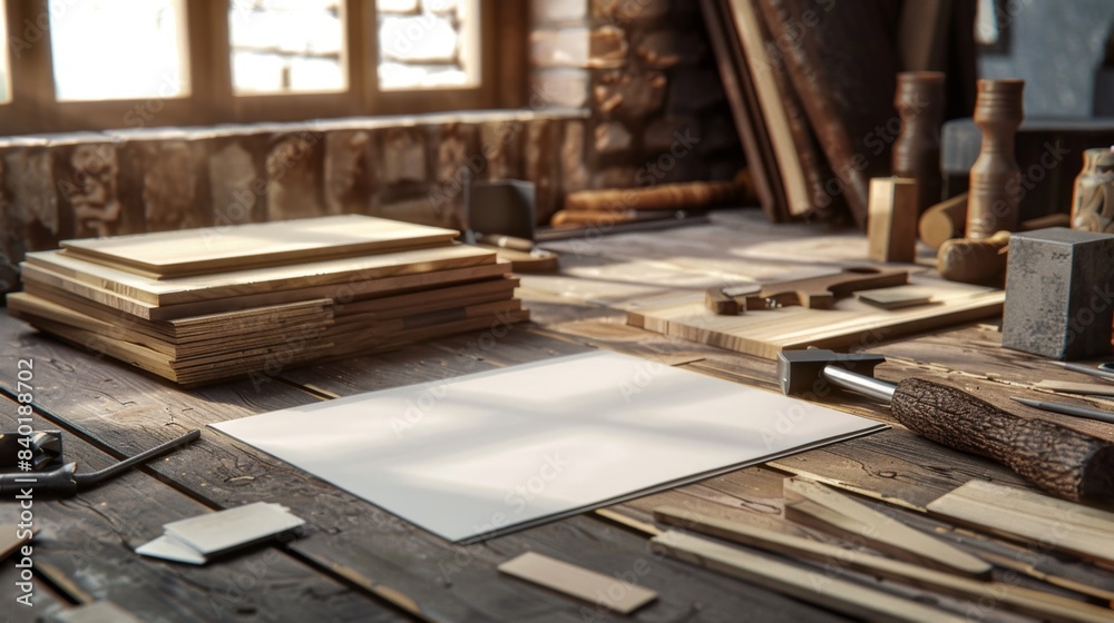 Artisanal Craftsmanship Custom Furniture Workshop with Handcrafted Business Cards Sketchbook and Woodworking Tools Artisanal Craftsmanship Custom Furniture Workshop with Handcrafted Business Cards Sketchbook and Woodworking Tools