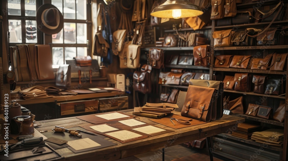 Artisan Leather Workshop Handcrafted Business Cards Bags and Belts with Stitching Pony Tools Custom Leather Craft Studio