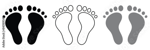 Vector footprints, adult footprints and baby footprints on white background. Vector Illustration.