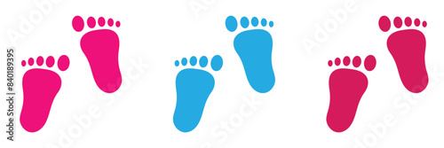 Vector footprints, adult footprints and baby footprints on white background. Vector Illustration.