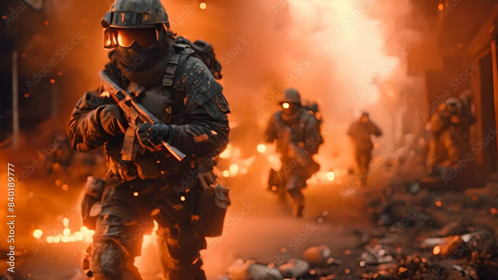 A group of special forces and terrorists fight in the street,generative ai