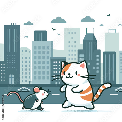 Vector Ilustration Cat and Mouse 