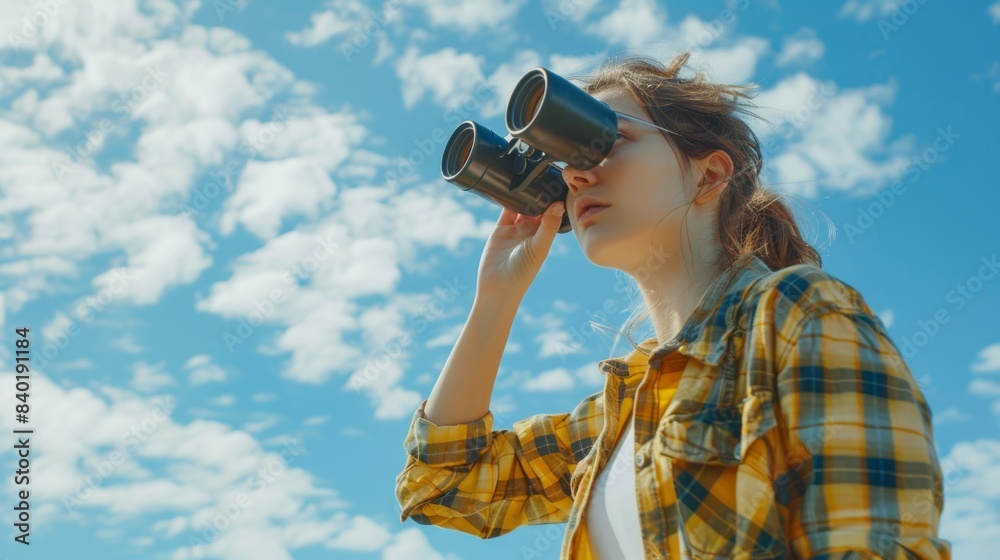 Fototapeta premium The woman with binoculars
