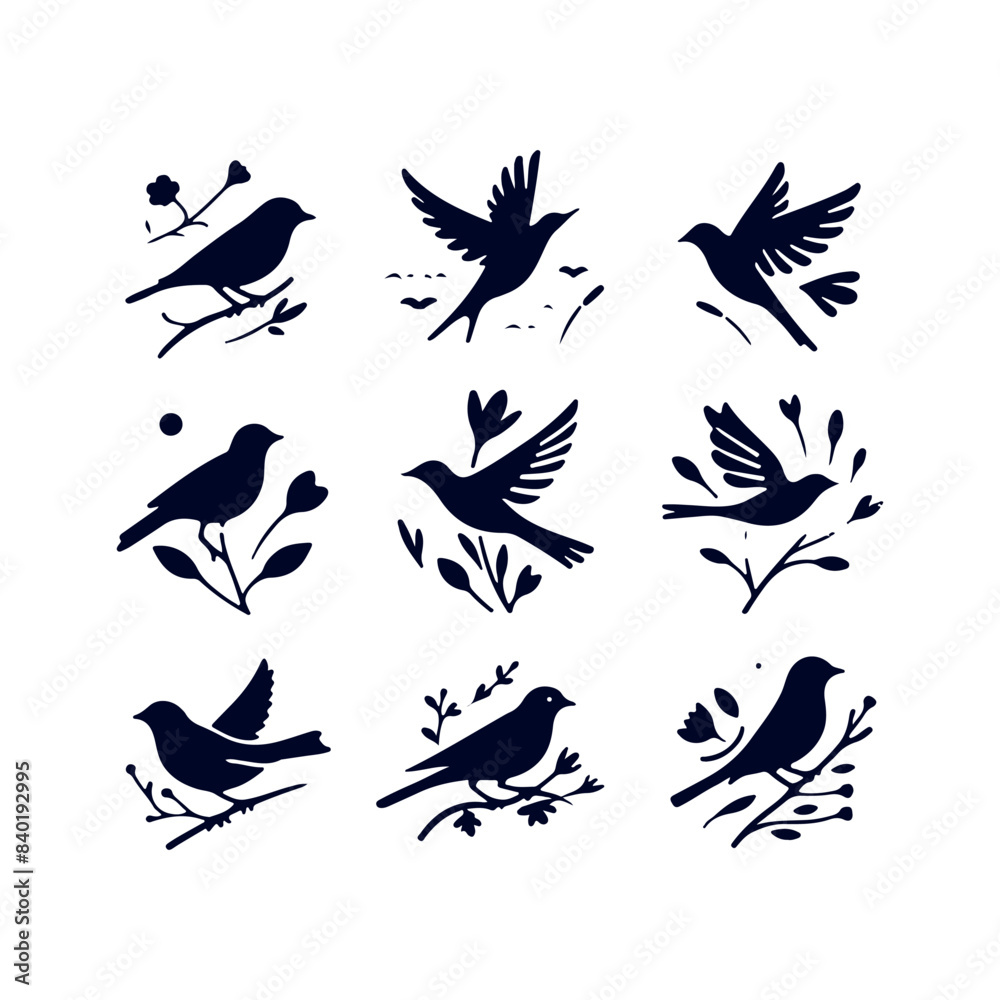 Fototapeta premium bird silhouette Clip art isolated vector illustration on white background