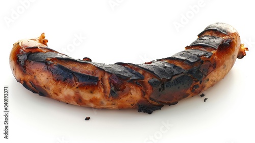 burnt sausage link isolated on white background