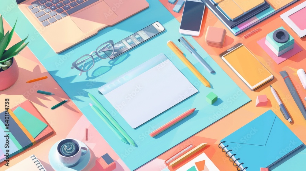 Vibrant Digital Illustration Workspace with Graphic Tablet and Business Cards Creative Artist's Studio for Design and Artistic Inspiration Vibrant Digital Illustration Workspace with Graphic Tablet and Business Cards Creative Artist's Studio for Design and Artistic Inspiration
