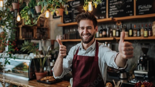 The barista giving thumbs up