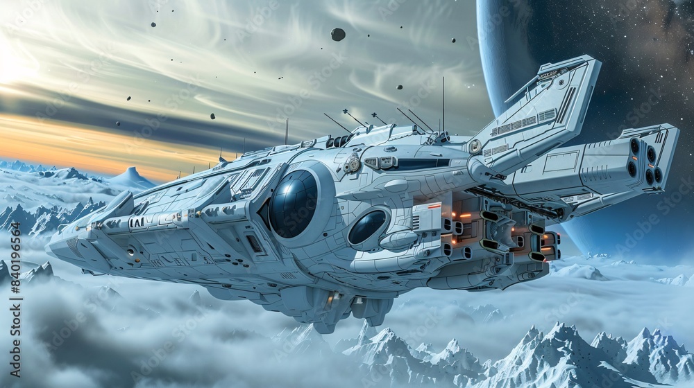 Fototapeta premium A 3D illustration of a science fiction spaceship.