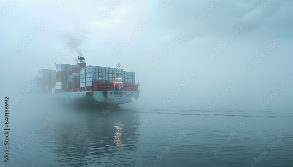 sea container ship in fog in the port sea container ship in fog in the port
