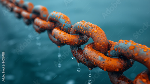  Rusted chain with drops of water on a navy blue background © D-stock photo