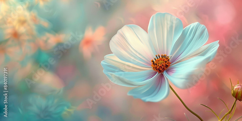 Soft focus on delicate white flower with a dreamy pastel bokeh background, capturing the essence of spring and the gentle beauty of nature in a serene and ethereal setting..