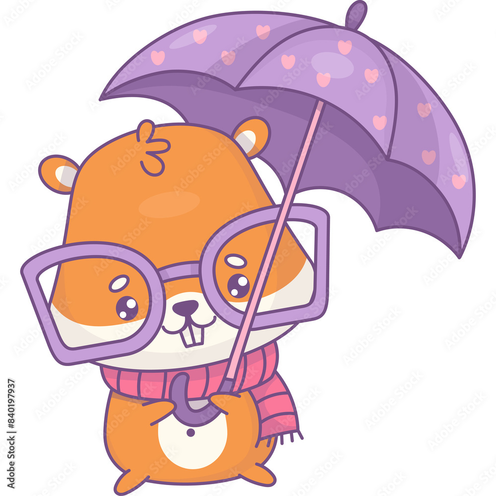 Naklejka premium Hamster in glasses with umbrella