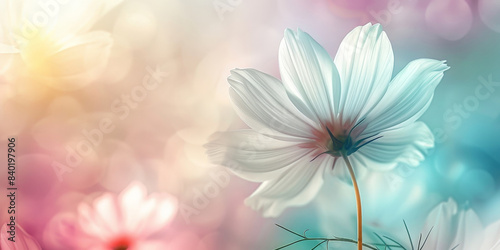 Soft focus on delicate white flower with a dreamy pastel bokeh background, capturing the essence of spring and the gentle beauty of nature in a serene and ethereal setting..