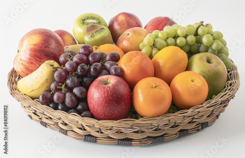 Basket of fruits on white background. Created with Ai