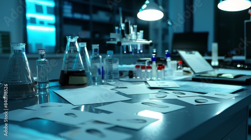 CuttingEdge Forensic Analysis Business Cards and Evidence Markers in HighTech Lab