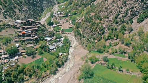 Aerial top down drone footage of Kalash Valley and Chilam Joshi Festival , Rumbur , Chitral, Pakistan photo