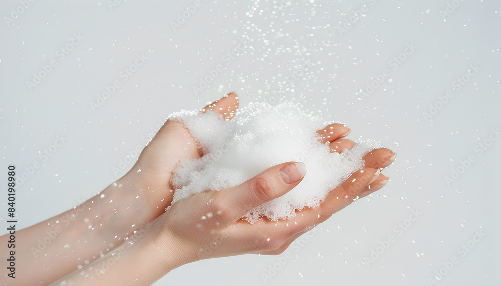 Hands in soap foam on white background Hands in soap foam on white background