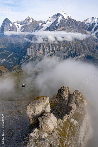 Obraz na płótnie High mountain peaks range covered with snow in Switzerland. Swiss Alps and Lauterbrunnen valley w salonie