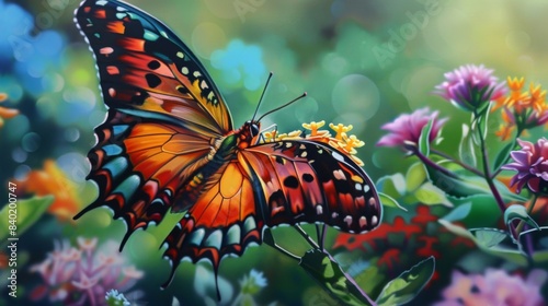 Vibrant Butterfly on Colorful Flowers in Garden © ZeeZaa