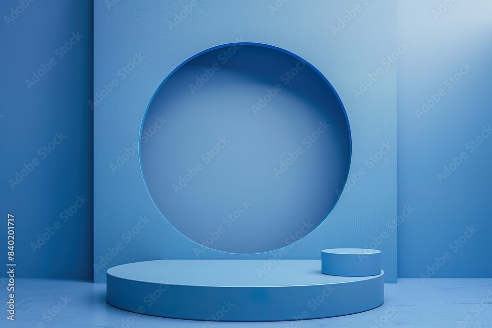 Stand podium wall scene Blue color background, geometric shape for product display presentation Stand podium wall scene Blue color background, geometric shape for product display presentation