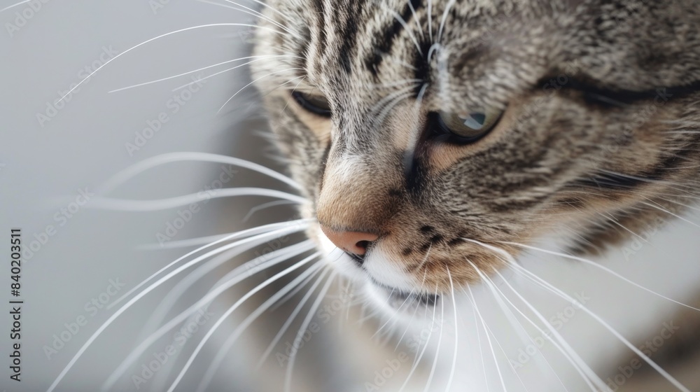 Close-Up Portrait of a Whiskered Tabby Cat in Soft Focus