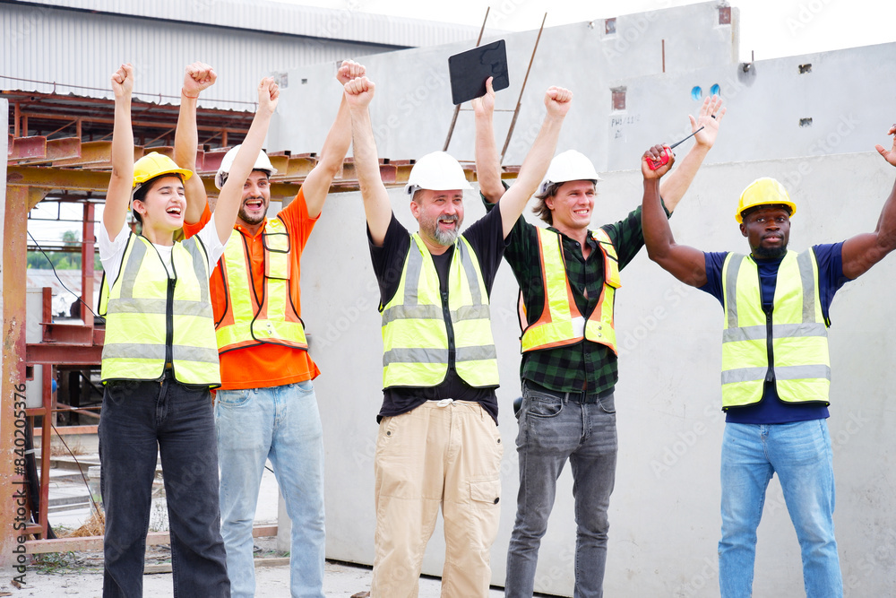Fototapeta premium Engineer, industrial engineer standing smiling at work site.