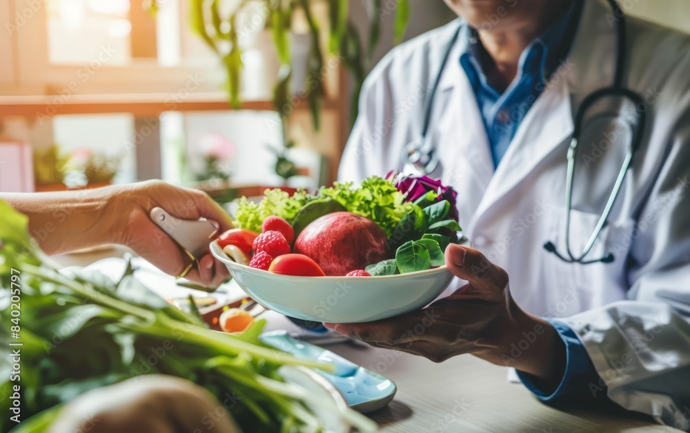 A nutritionist guides a patient on adopting a diet aimed at lowering cholesterol, emphasizing healthy eating habits A nutritionist guides a patient on adopting a diet aimed at lowering cholesterol, emphasizing healthy eating habits