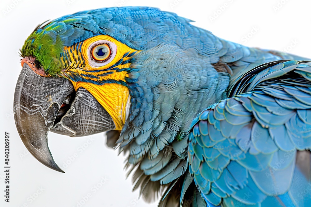 Obraz premium Close up of a vibrant blue and yellow macaw parrot, ideal for birdwatching and exotic wildlife photography