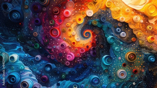 Horisontal abstract illustration of psychedelic colorful swirls and dots, vibrant colors. High quality photo © masyastadnikova