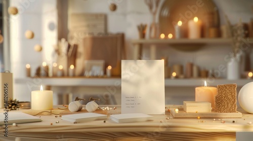 Artisan Candle Maker's Inspiring Workspace with Handcrafted Candles Custom Molds and Business Cards Creative Studio for Scented Candle Production and Branding