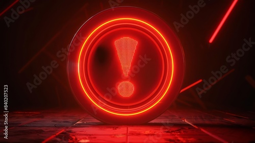 A vibrant red warning symbol with a glowing exclamation mark is centrally set, emphasizing caution photo