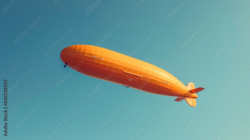 Fototapeta premium A majestic orange zeppelin floats gracefully against the clear blue sky.