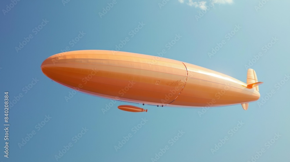 A majestic orange zeppelin floats gracefully against the clear blue sky. A majestic orange zeppelin floats gracefully against the clear blue sky.