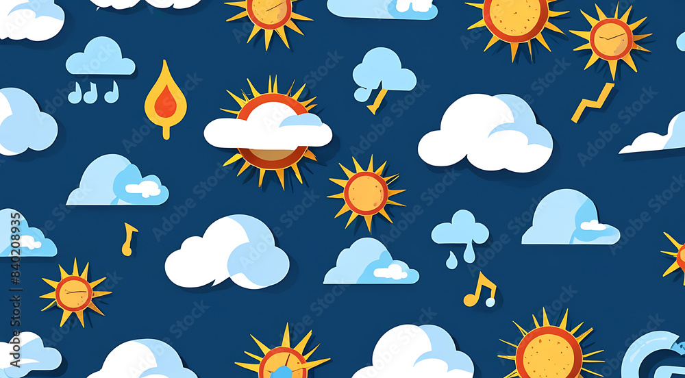 Paper cut cartoon of weather icons depicting heat waves ,summer and thunderstorm on a blue sky background, Modern illustration, concept
Paper cut cartoon of weather icons depicting heat waves ,summer and thunderstorm on a blue sky background, Modern illustration, concept