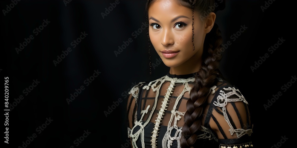 Portrait of elegant Japanese woman in French braid and ballet dress. Concept Japanese Model, Elegant Fashion, French Braid, Ballet Dress, Portrait Photography